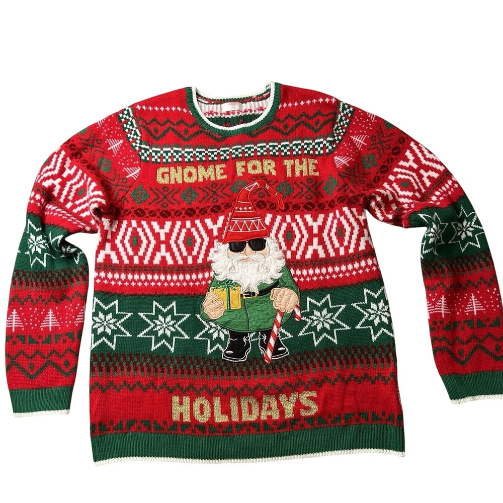 Holiday Time Sweater Men's Large Red Pullover Gnome for the Holiday Christmas